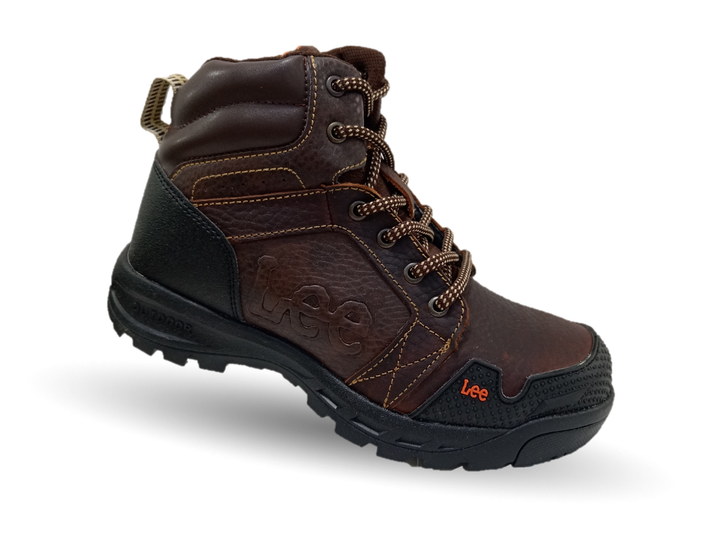 Bota Industrial y Casual de piel con casco de acero Lee 253 Café para hombre