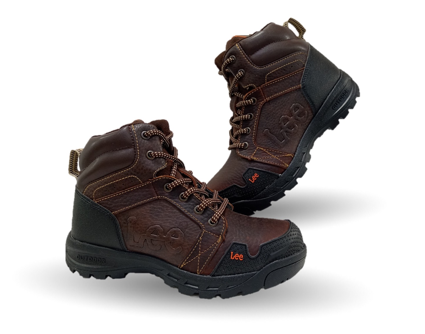Bota Industrial y Casual de piel con casco de acero Lee 253 Café para hombre