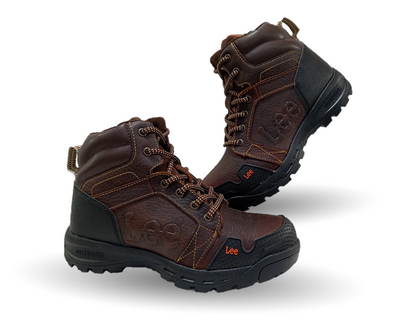 Bota Industrial y Casual de piel con casco de acero Lee 253 Café para hombre