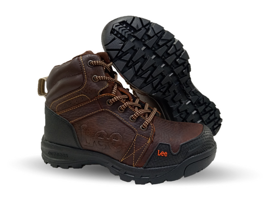 Bota Industrial y Casual de piel con casco de acero Lee 253 Café para hombre