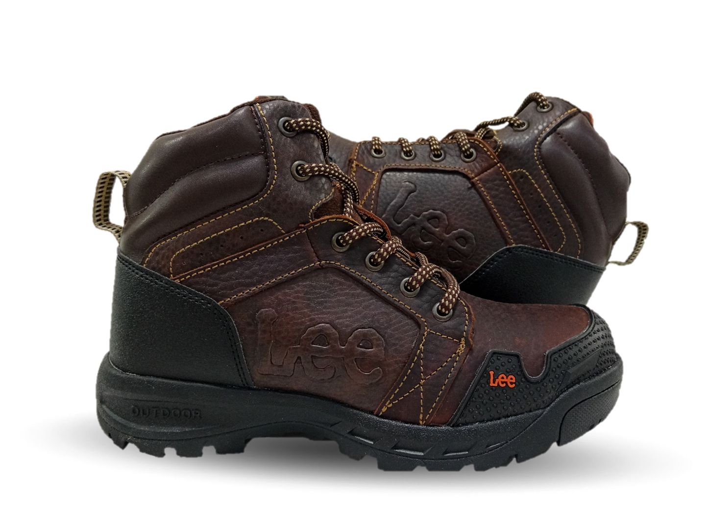 Bota Industrial y Casual de piel con casco de acero Lee 253 Café para hombre