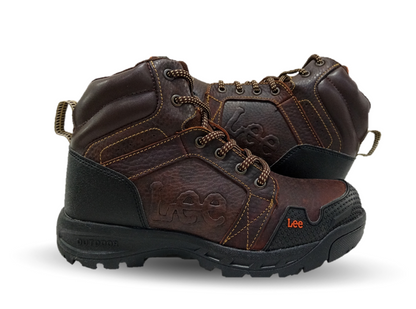 Bota Industrial y Casual de piel con casco de acero Lee 253 Café para hombre