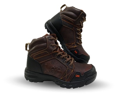 Bota Industrial y Casual de piel con casco de acero Lee 253 Café para hombre
