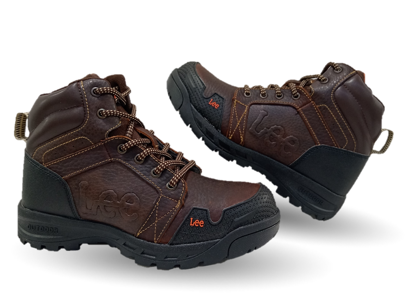 Bota Industrial y Casual de piel con casco de acero Lee 253 Café para hombre