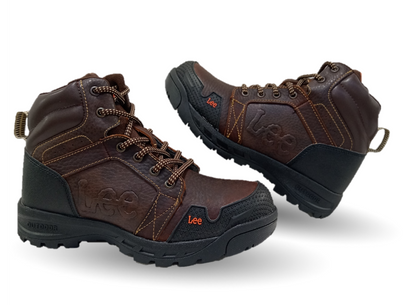 Bota Industrial y Casual de piel con casco de acero Lee 253 Café para hombre