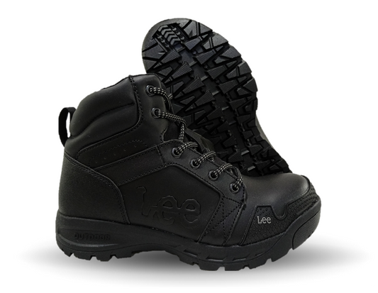 Bota Industrial y Casual de piel con casco de acero Lee 253 Negro/Acero para hombre