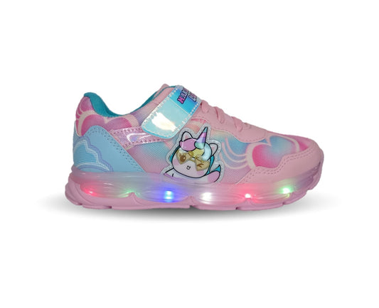 Tenis con luces Leds ajuste de agujetas y contactel Lux 10 581 Rosa para niña