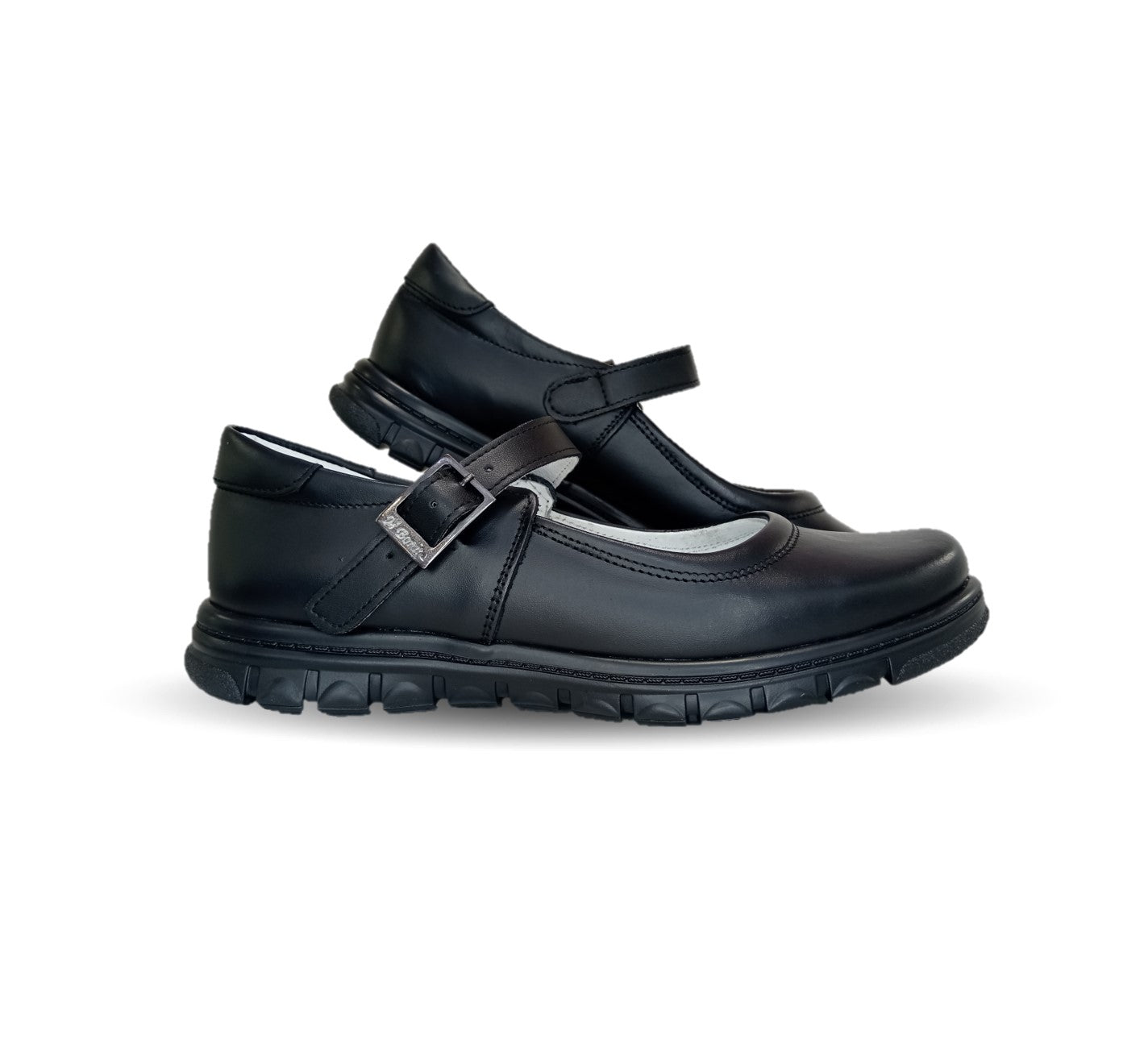 Zapato Escolar y Casual de piel con hebilla Mujer Bonita 1530 Negro para niña y mujer