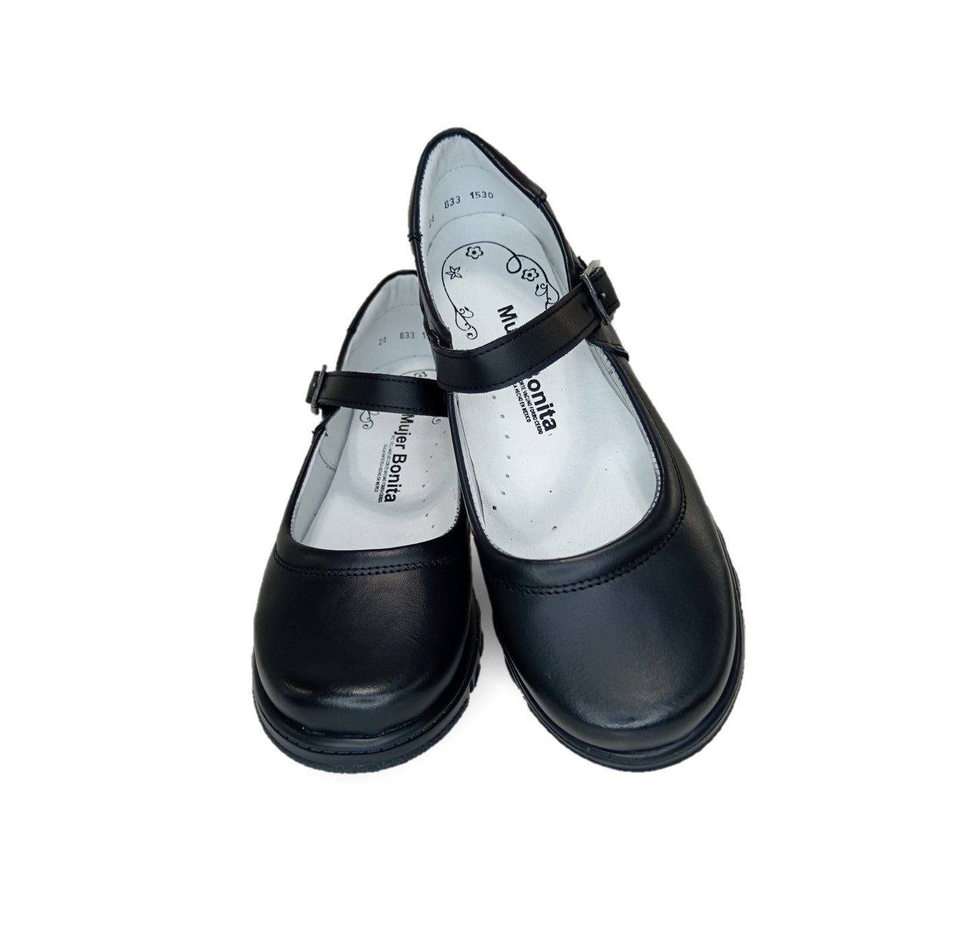 Zapato Escolar y Casual de piel con hebilla Mujer Bonita 1530 Negro para niña y mujer