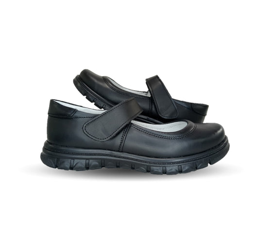 Zapato Escolar y Casual de piel con contactel Mujer Bonita 1531 Negro para niña y mujer