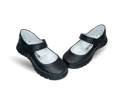 Zapato Escolar y Casual de piel con contactel Mujer Bonita 1531 Negro para niña y mujer