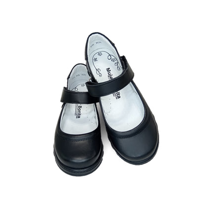 Zapato Escolar y Casual de piel con contactel Mujer Bonita 1531 Negro para niña y mujer