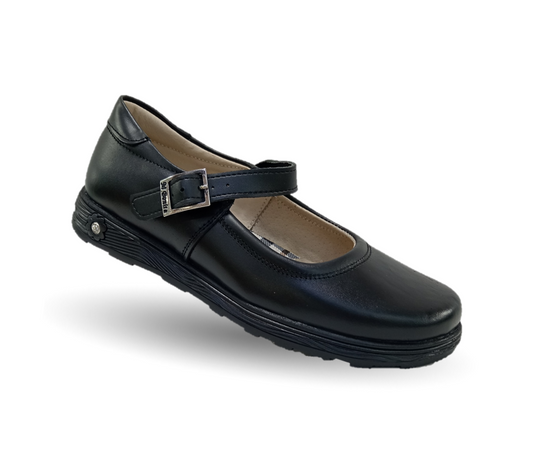 Zapato Escolar y Casual de piel con hebilla Mujer Bonita 1930 Negro para niña