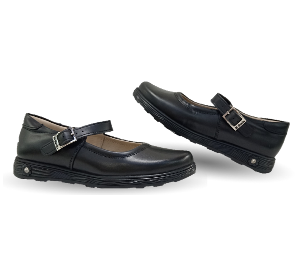 Zapato Escolar y Casual de piel con hebilla Mujer Bonita 1930 Negro para niña