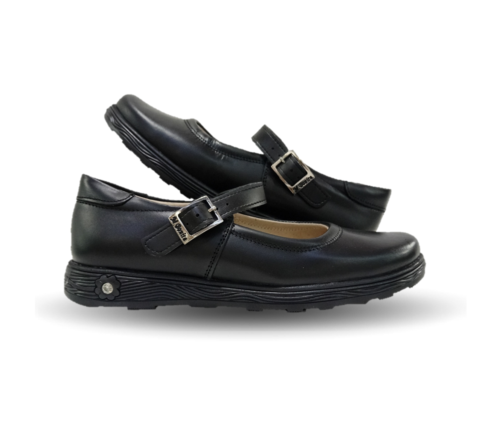 Zapato Escolar y Casual de piel con hebilla Mujer Bonita 1930 Negro para niña
