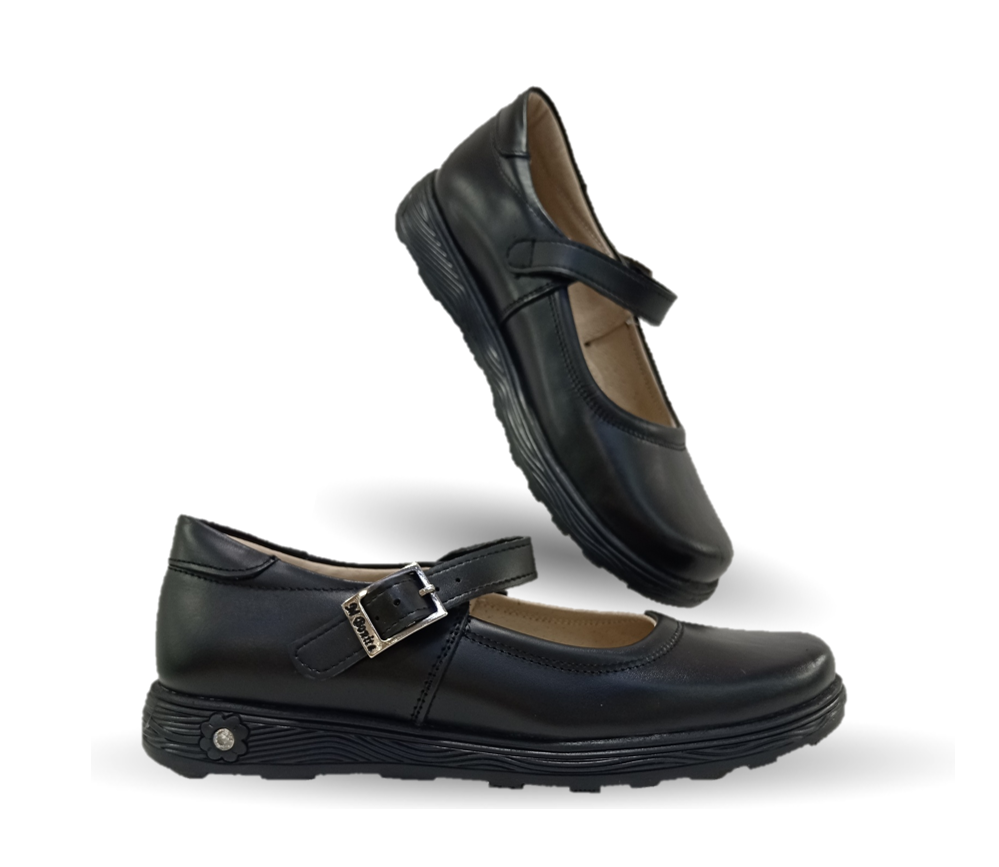 Zapato Escolar y Casual de piel con hebilla Mujer Bonita 1930 Negro para niña