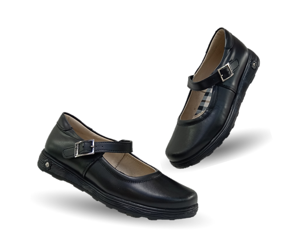 Zapato Escolar y Casual de piel con hebilla Mujer Bonita 1930 Negro para niña