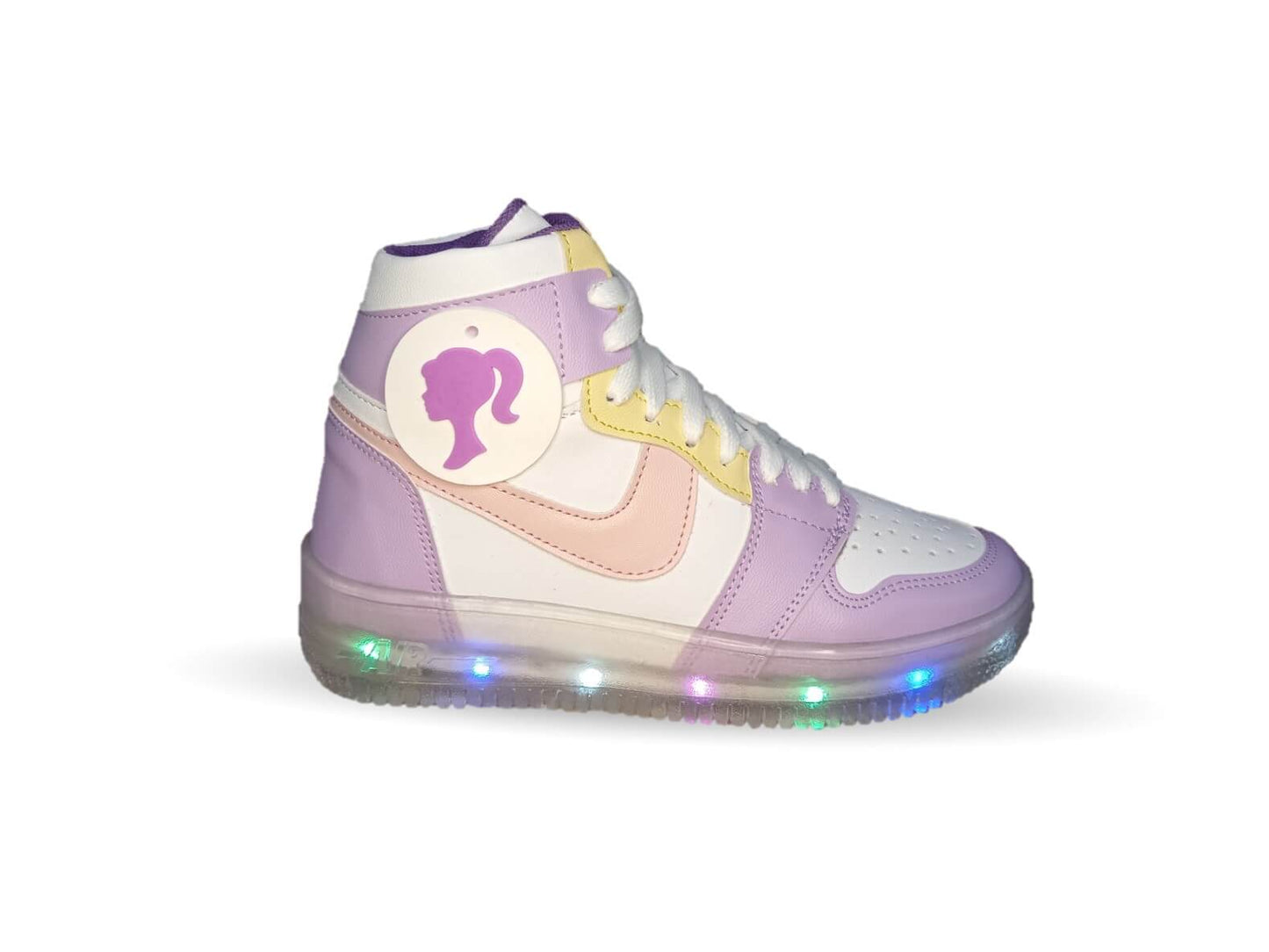 Tenis tipo Bota con luces leds ajuste de agujetas Paola Ramírez 13000 Blanco/Lila para niña