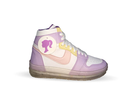 Tenis tipo Bota con luces leds ajuste de agujetas Paola Ramírez 13000 Blanco/Lila para niña
