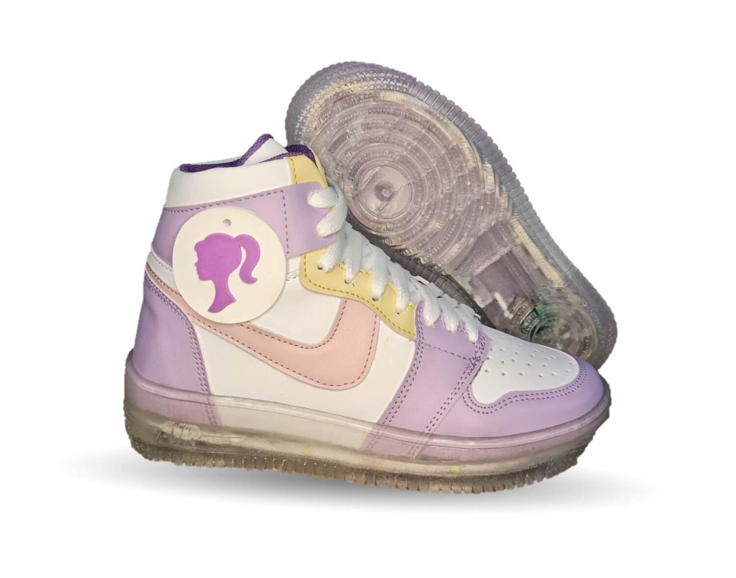 Tenis tipo Bota con luces leds ajuste de agujetas Paola Ramírez 13000 Blanco/Lila para niña