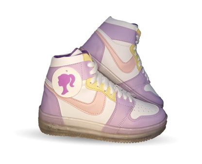 Tenis tipo Bota con luces leds ajuste de agujetas Paola Ramírez 13000 Blanco/Lila para niña