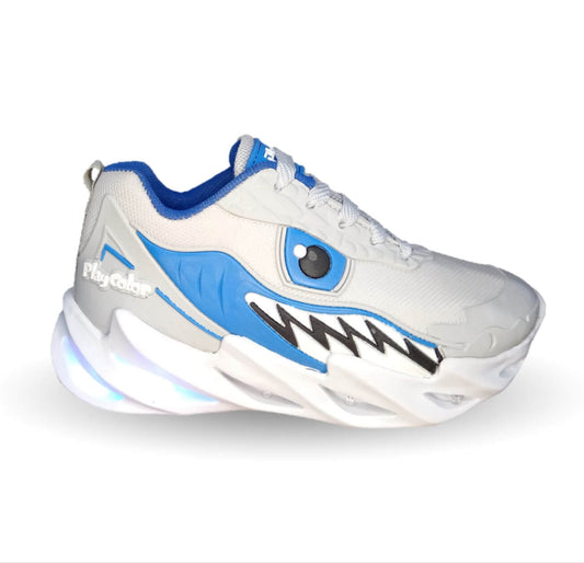 Tenis con luces leds ajuste de agujetas Play Colors 2023 Gris/Rey para niño