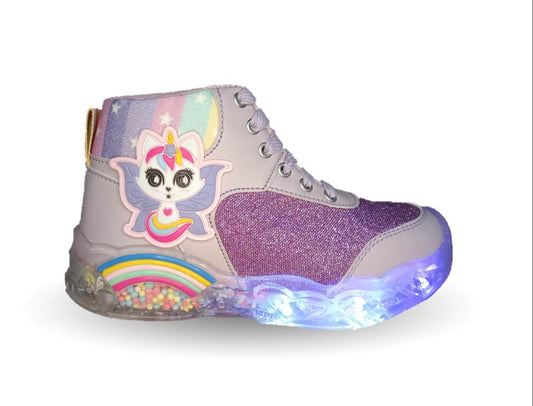 Tenis tipo Bota con luces leds ajuste de agujetas Play Colors 451 Lila para niña