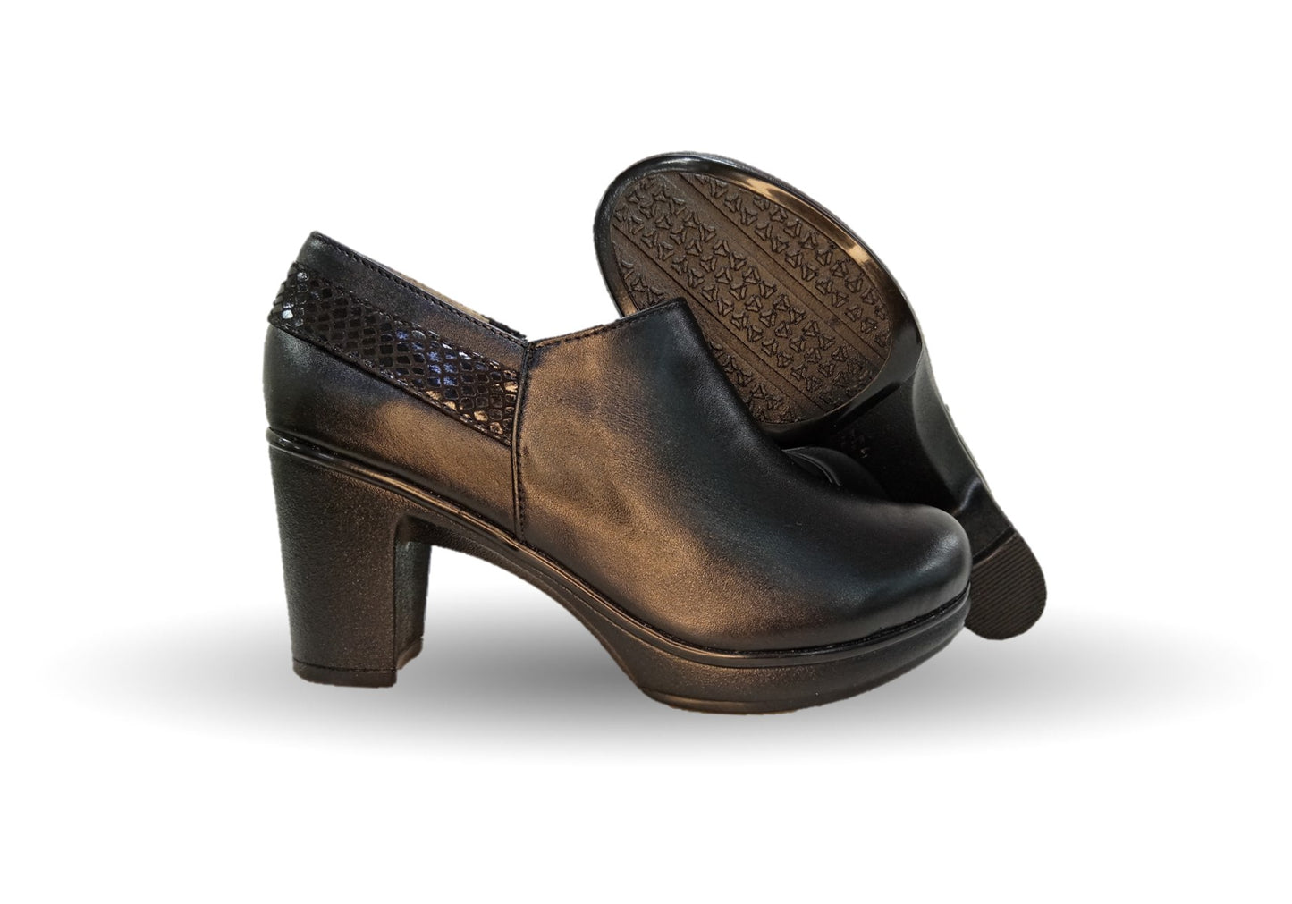 Zapato Casual y de Vestir de piel de ternera con cierre interno con tacón alto suela extra ligera Pullman 1002 Negro para mujer