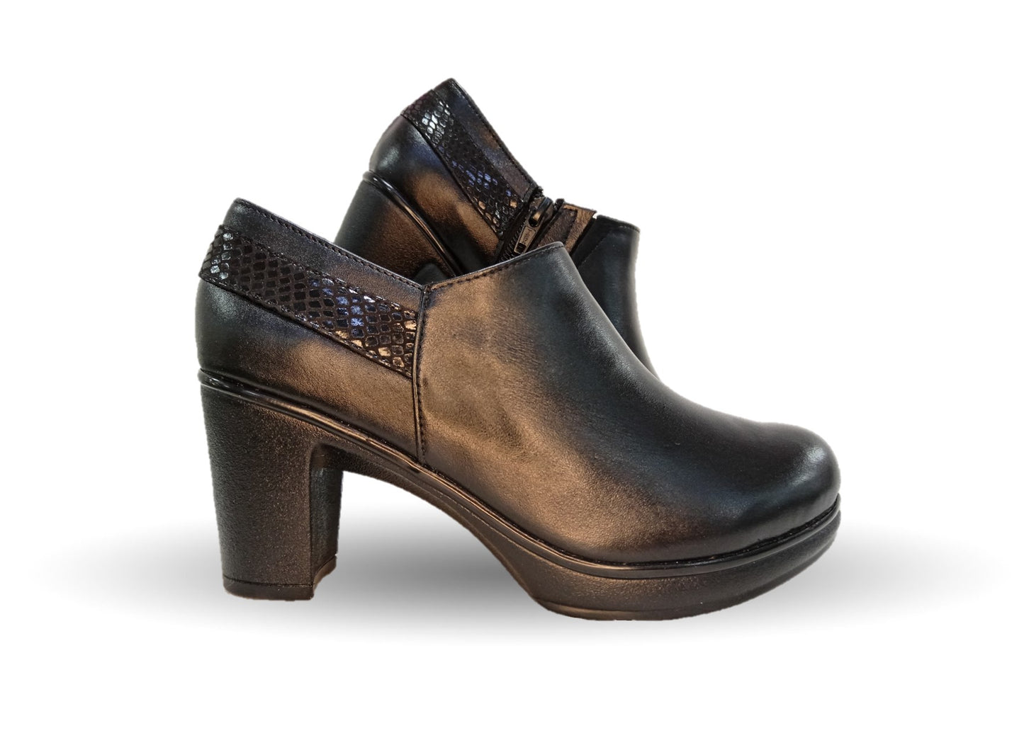 Zapato Casual y de Vestir de piel de ternera con cierre interno con tacón alto suela extra ligera Pullman 1002 Negro para mujer