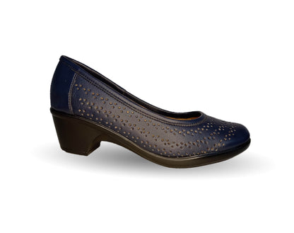 Zapato de Confort y Vestir de piel de ternera con tacón bajo Pullman 220 Azul Marino para mujer