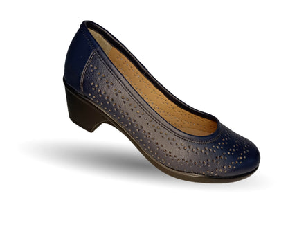 Zapato de Confort y Vestir de piel de ternera con tacón bajo Pullman 220 Azul Marino para mujer