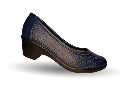 Zapato de Confort y Vestir de piel de ternera con tacón bajo Pullman 220 Azul Marino para mujer
