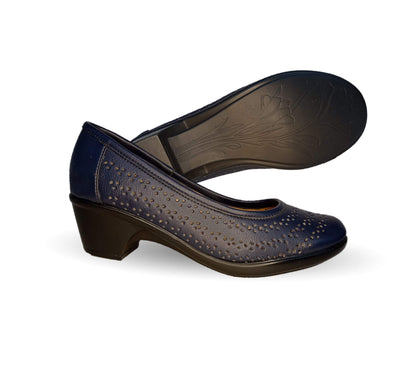 Zapato de Confort y Vestir de piel de ternera con tacón bajo Pullman 220 Azul Marino para mujer