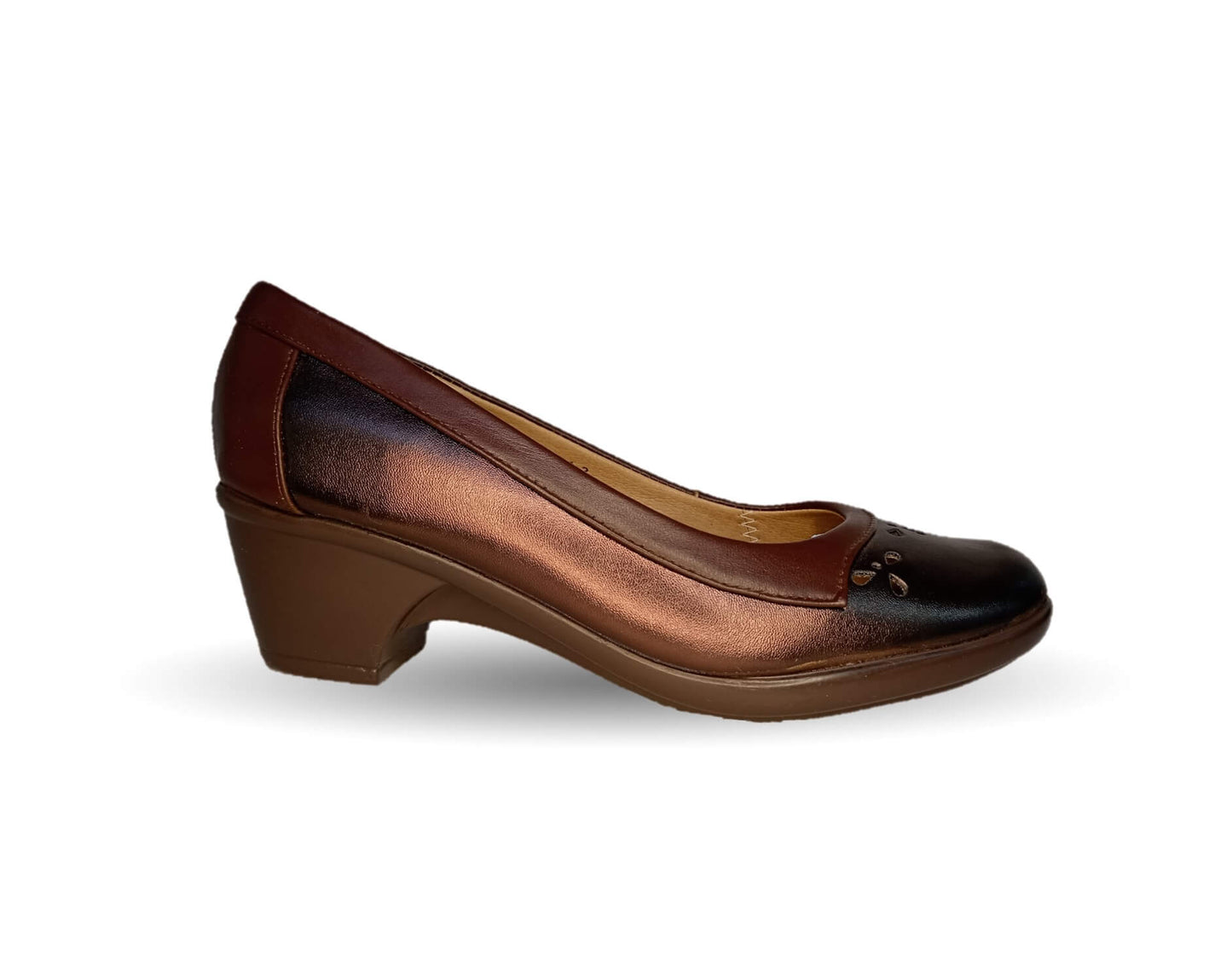 Zapato de Confort y Vestir de piel de ternera con tacón bajo Pullman 243 Antimonio/Moka para mujer