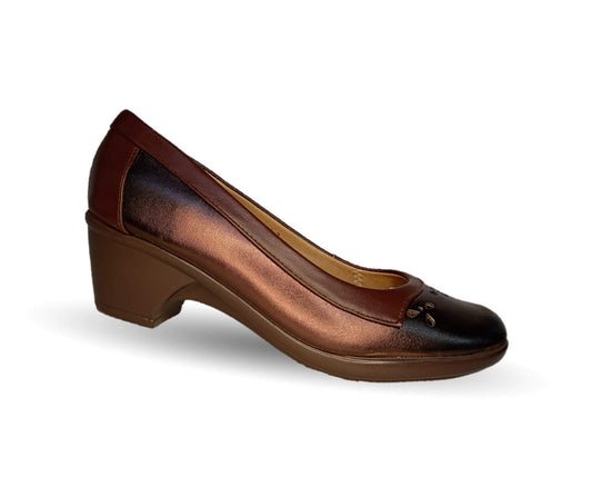 Zapato de Confort y Vestir de piel de ternera con tacón bajo Pullman 243 Antimonio/Moka para mujer