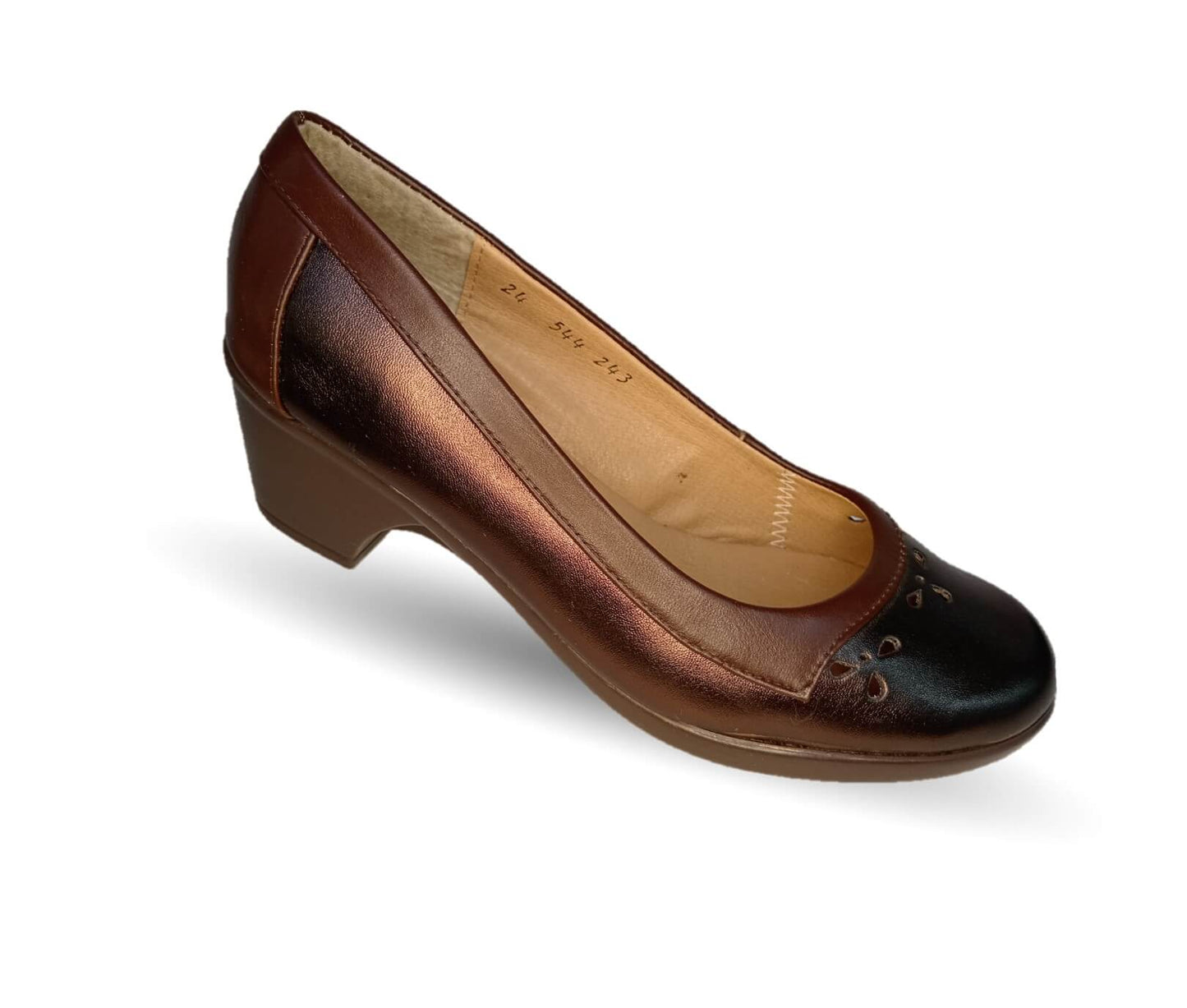 Zapato de Confort y Vestir de piel de ternera con tacón bajo Pullman 243 Antimonio/Moka para mujer
