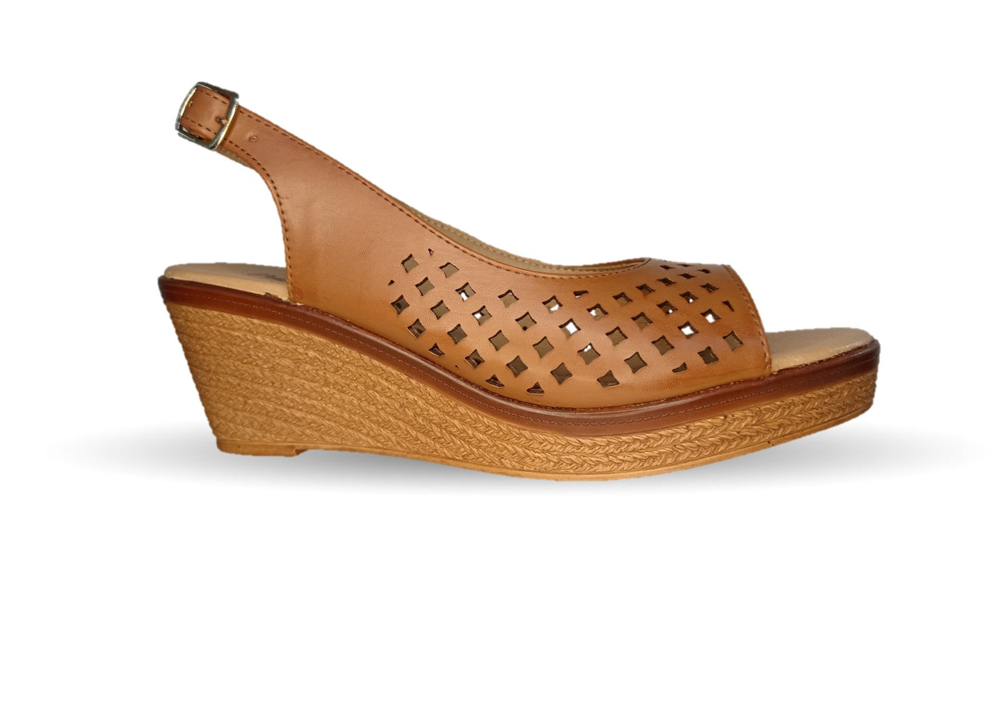 Sandalia Casual de piel de ternera con cuña mediana Pullman 3 Adobe para mujer