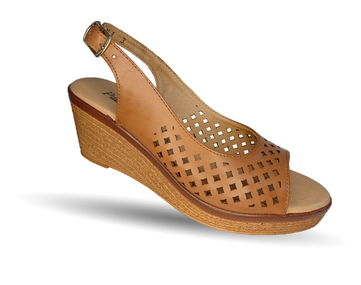 Sandalia Casual de piel de ternera con cuña mediana Pullman 3 Adobe para mujer