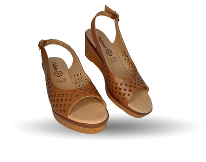 Sandalia Casual de piel de ternera con cuña mediana Pullman 3 Adobe para mujer