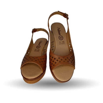 Sandalia Casual de piel de ternera con cuña mediana Pullman 3 Adobe para mujer