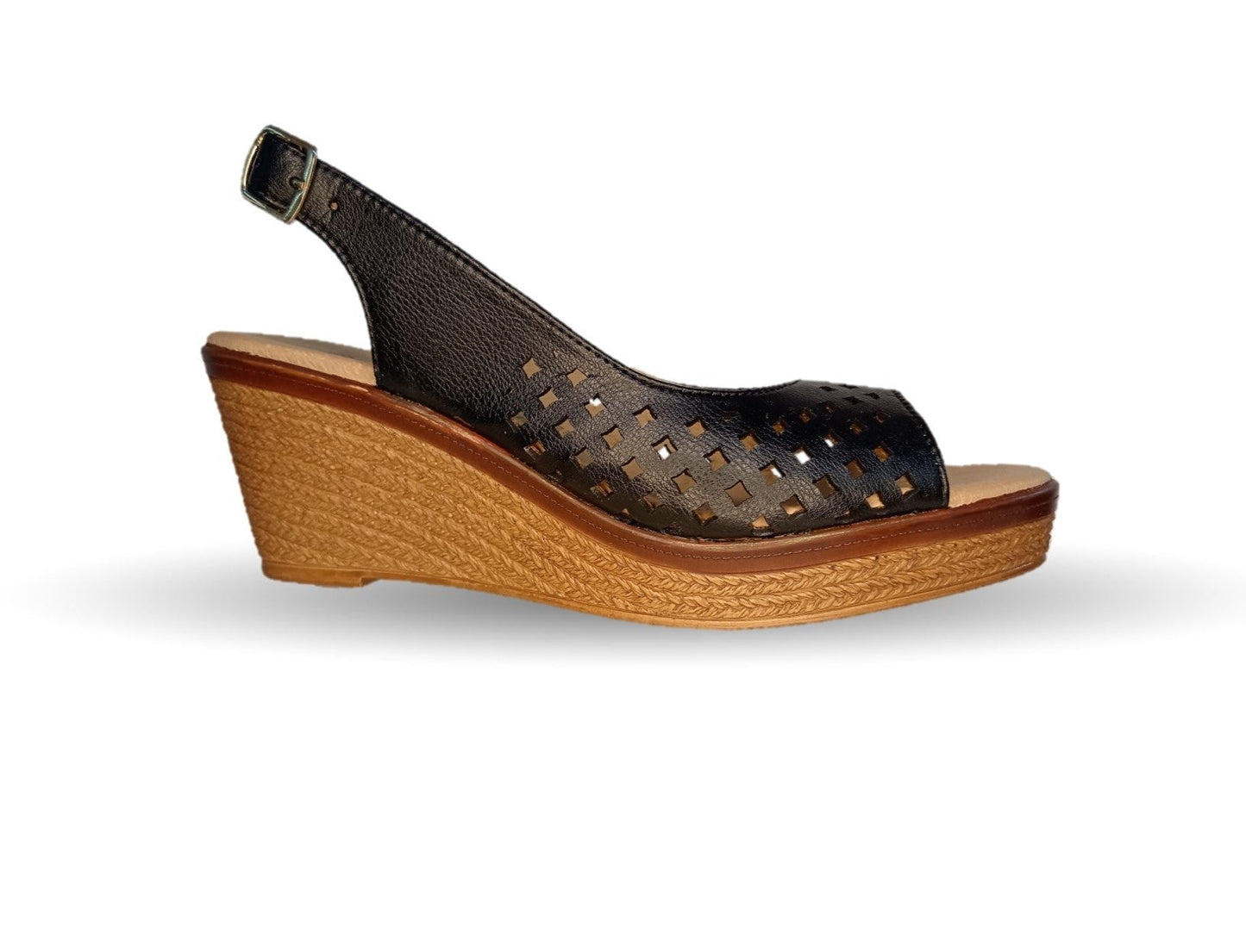 Sandalia Casual de piel de ternera con cuña mediana Pullman 3 Negro para mujer