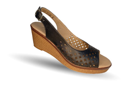 Sandalia Casual de piel de ternera con cuña mediana Pullman 3 Negro para mujer