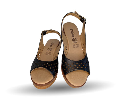 Sandalia Casual de piel de ternera con cuña mediana Pullman 3 Negro para mujer