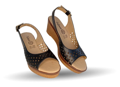 Sandalia Casual de piel de ternera con cuña mediana Pullman 3 Negro para mujer