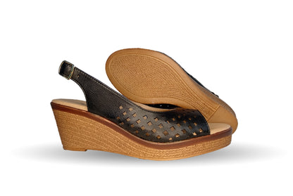 Sandalia Casual de piel de ternera con cuña mediana Pullman 3 Negro para mujer