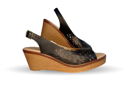 Sandalia Casual de piel de ternera con cuña mediana Pullman 3 Negro para mujer