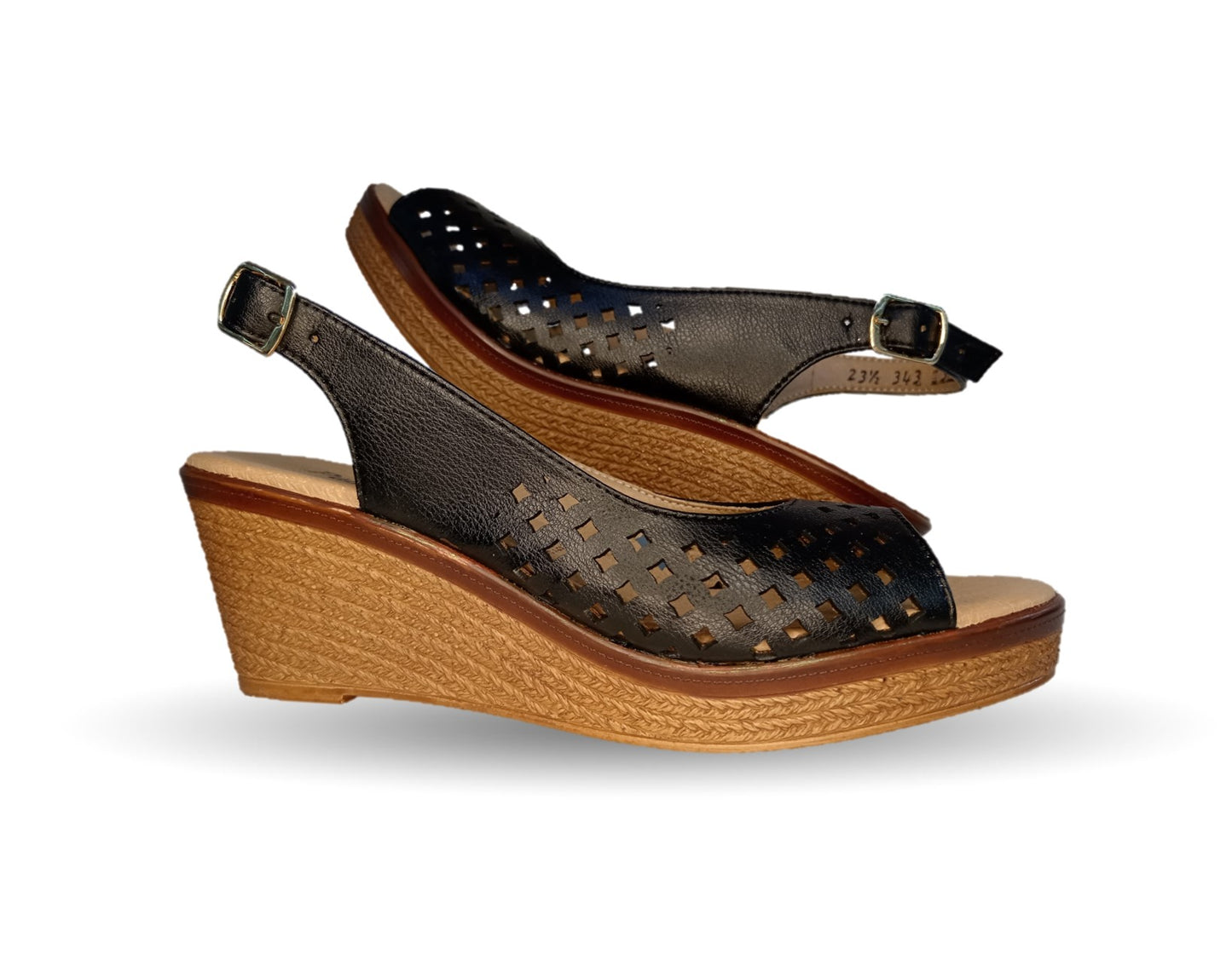 Sandalia Casual de piel de ternera con cuña mediana Pullman 3 Negro para mujer