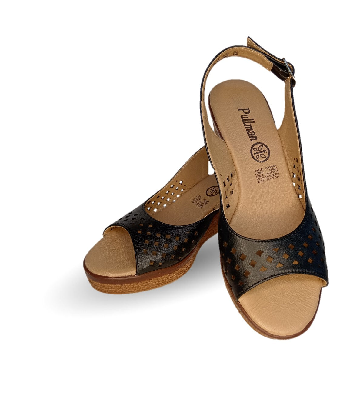 Sandalia Casual de piel de ternera con cuña mediana Pullman 3 Negro para mujer