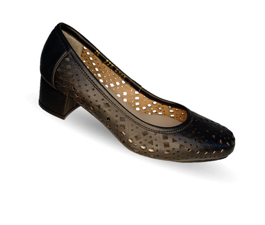 Zapatilla de Vestir y Confort de piel de ternera con tacón bajo Pullman 4005 Negro para mujer