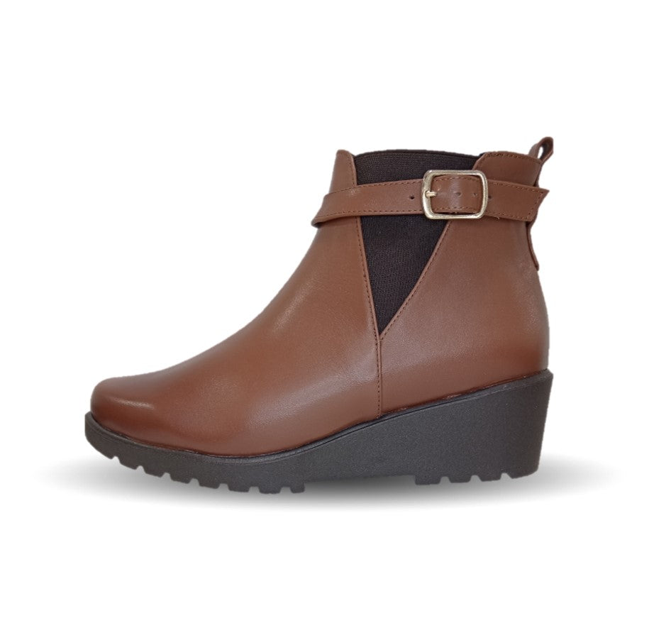 Bota Casual de moda de piel bovino con cuña mediana Pullman 436 Camel para mujer